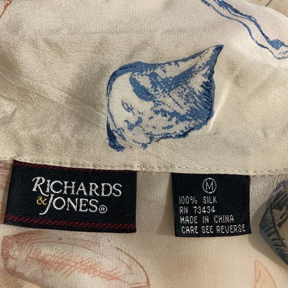 VTG Richard & Jones Button up Shirt 100% Silk Short Sleeve Seashells Yellow M - Picture 6 of 11